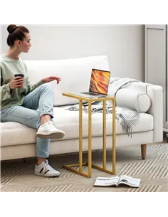 HOMCOM C-Shaped Side Table, Modern Slim End Table with Tempered Glass Tabletop, Steel Frame for Small Space, Living Room, Bedroo 2