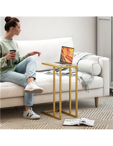 HOMCOM C-Shaped Side Table, Modern Slim End Table with Tempered Glass Tabletop, Steel Frame for Small Space, Living Room, Bedroo