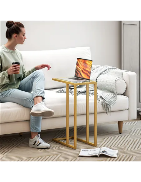 HOMCOM C-Shaped Side Table, Modern Slim End Table with Tempered Glass Tabletop, Steel Frame for Small Space, Living Room, Bedroo