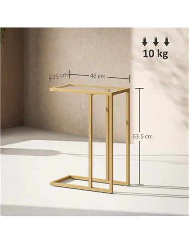 HOMCOM C-Shaped Side Table, Modern Slim End Table with Tempered Glass Tabletop, Steel Frame for Small Space, Living Room, Bedroo