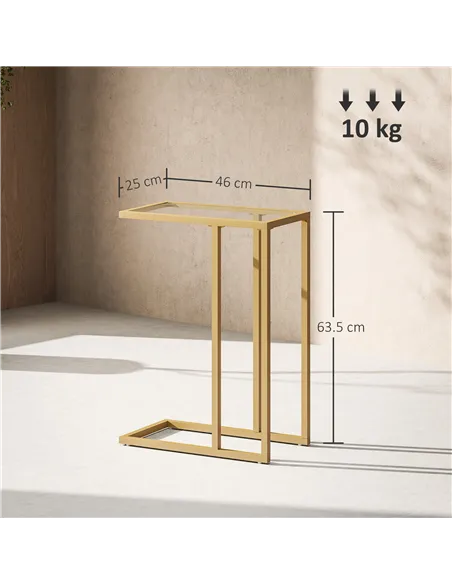 HOMCOM C-Shaped Side Table, Modern Slim End Table with Tempered Glass Tabletop, Steel Frame for Small Space, Living Room, Bedroo