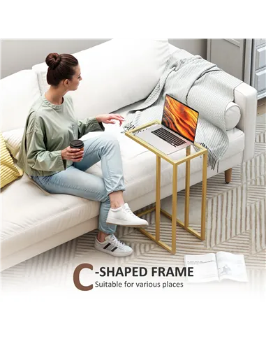 HOMCOM C-Shaped Side Table, Modern Slim End Table with Tempered Glass Tabletop, Steel Frame for Small Space, Living Room, Bedroo