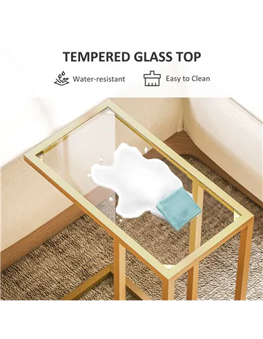 HOMCOM C-Shaped Side Table, Modern Slim End Table with Tempered Glass Tabletop, Steel Frame for Small Space, Living Room, Bedroo