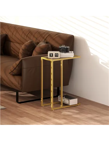 HOMCOM C-Shaped Side Table, Modern Slim End Table with Tempered Glass Tabletop, Steel Frame for Small Space, Living Room, Bedroo
