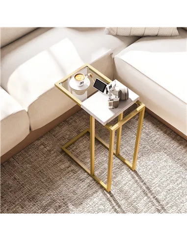 HOMCOM C-Shaped Side Table, Modern Slim End Table with Tempered Glass Tabletop, Steel Frame for Small Space, Living Room, Bedroo