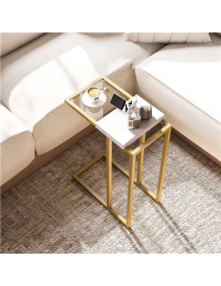 HOMCOM C-Shaped Side Table, Modern Slim End Table with Tempered Glass Tabletop, Steel Frame for Small Space, Living Room, Bedroo