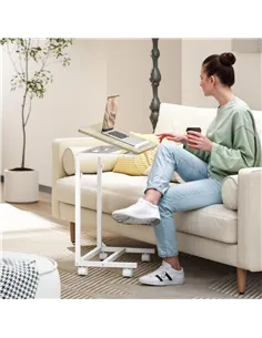 HOMCOM C-Shaped Sofa Side Table, Height Adjustable Overbed Table with Tilting Desktop, Mobile Laptop Desk for Living Room Bedroo 2
