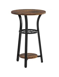 HOMCOM Small Round Side Table with 3 Storage Shelves - Rustic Brown