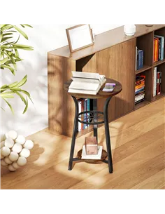 HOMCOM Small Round Side Table with 3 Storage Shelves - Rustic Brown 2