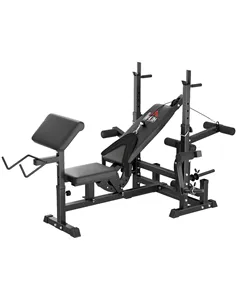 HOMCOM Weight Bench, 6 in 1 Adjustable Bench Press with Leg Extension, Barbell Rack, Preacher Curl Pad, Resistance Band, Multi-F