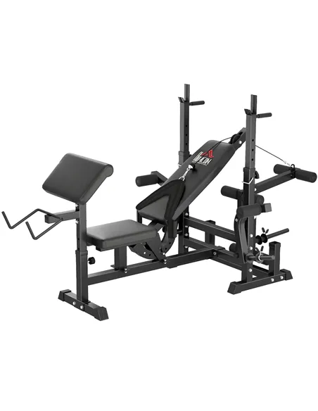 HOMCOM Weight Bench, 6 in 1 Adjustable Bench Press with Leg Extension, Barbell Rack, Preacher Curl Pad, Resistance Band, Multi-F