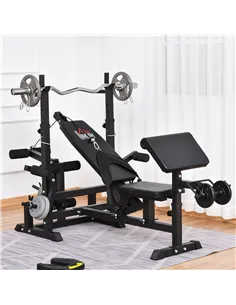 HOMCOM Weight Bench, 6 in 1 Adjustable Bench Press with Leg Extension, Barbell Rack, Preacher Curl Pad, Resistance Band, Multi-F 2