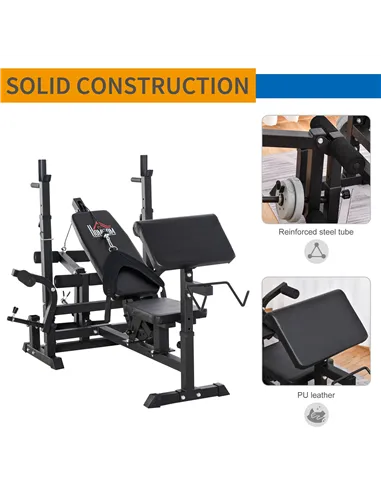 HOMCOM Weight Bench, 6 in 1 Adjustable Bench Press with Leg Extension, Barbell Rack, Preacher Curl Pad, Resistance Band, Multi-F