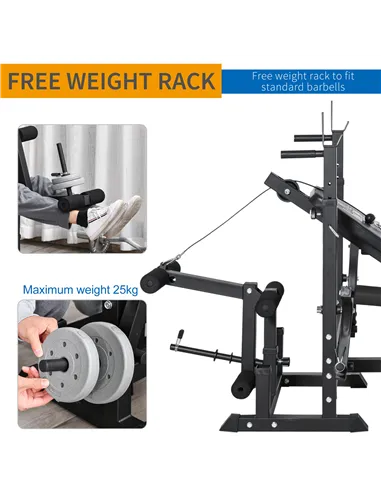 HOMCOM Weight Bench, 6 in 1 Adjustable Bench Press with Leg Extension, Barbell Rack, Preacher Curl Pad, Resistance Band, Multi-F