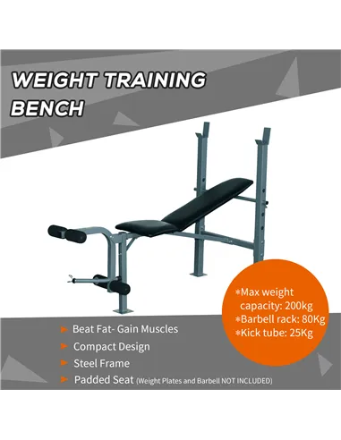 HOMCOM 4-Levels Adjustable Weight Bench Fitness Equipment with Barbell Rack-Black