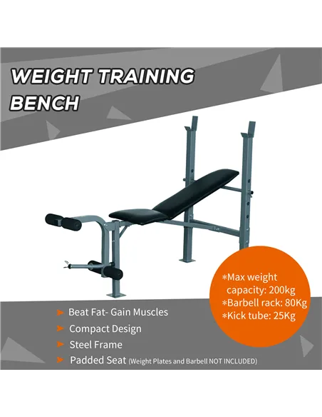 HOMCOM 4-Levels Adjustable Weight Bench Fitness Equipment with Barbell Rack-Black