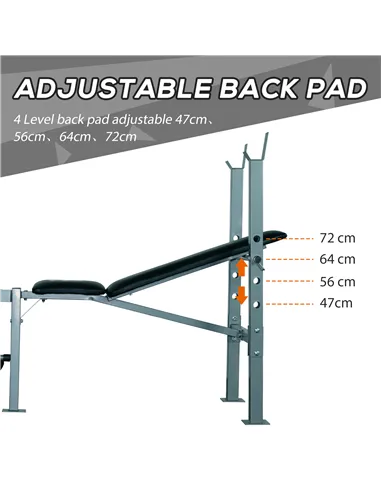 HOMCOM 4-Levels Adjustable Weight Bench Fitness Equipment with Barbell Rack-Black