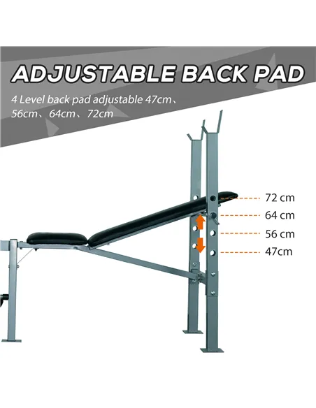 HOMCOM 4-Levels Adjustable Weight Bench Fitness Equipment with Barbell Rack-Black