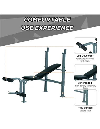 HOMCOM 4-Levels Adjustable Weight Bench Fitness Equipment with Barbell Rack-Black
