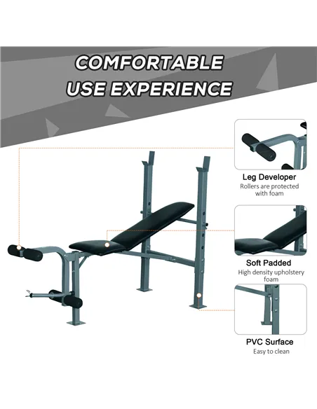 HOMCOM 4-Levels Adjustable Weight Bench Fitness Equipment with Barbell Rack-Black