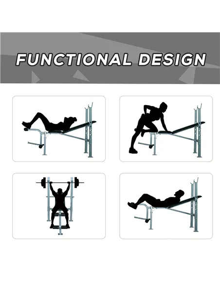 HOMCOM 4-Levels Adjustable Weight Bench Fitness Equipment with Barbell Rack-Black