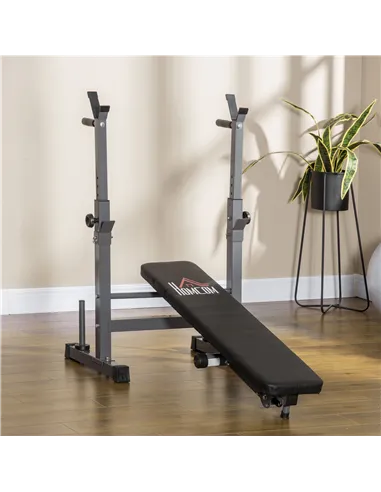 HOMCOM Adjustable Weight Bench, Foldable Bench, with Barbell Rack, Grey