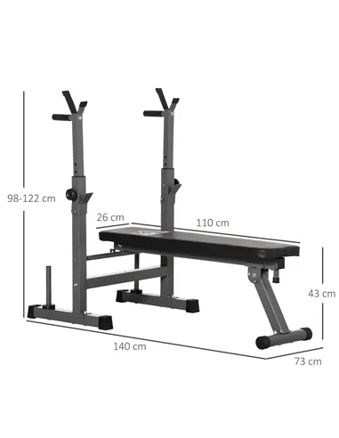 HOMCOM Adjustable Weight Bench, Foldable Bench, with Barbell Rack, Grey
