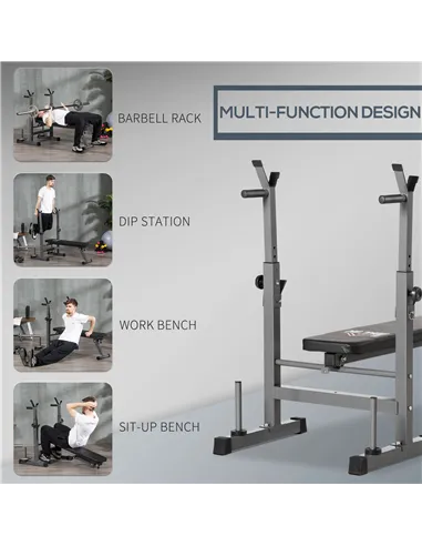 HOMCOM Adjustable Weight Bench, Foldable Bench, with Barbell Rack, Grey