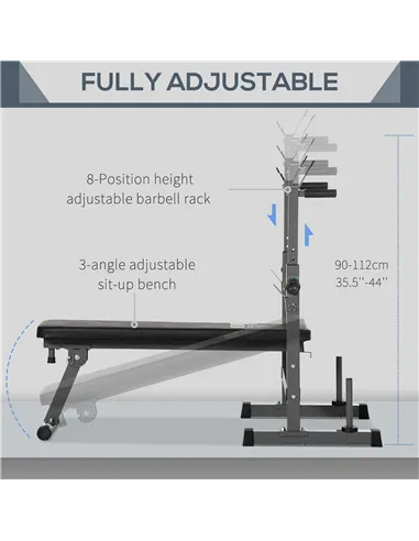 HOMCOM Adjustable Weight Bench, Foldable Bench, with Barbell Rack, Grey