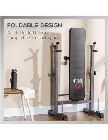 HOMCOM Adjustable Weight Bench, Foldable Bench, with Barbell Rack, Grey