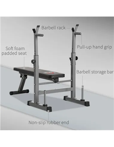HOMCOM Adjustable Weight Bench, Foldable Bench, with Barbell Rack, Grey