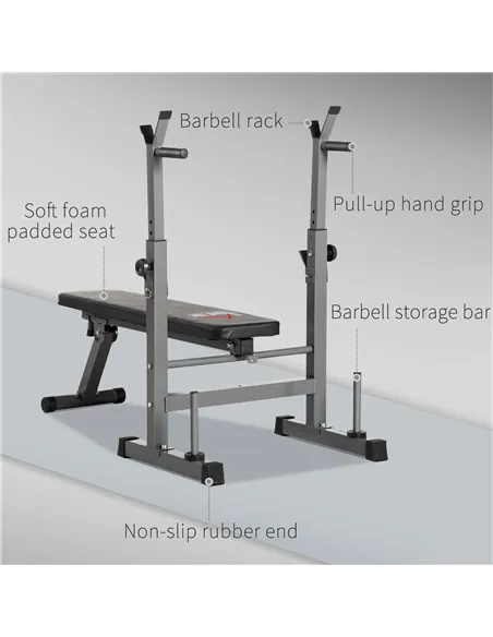 HOMCOM Adjustable Weight Bench, Foldable Bench, with Barbell Rack, Grey
