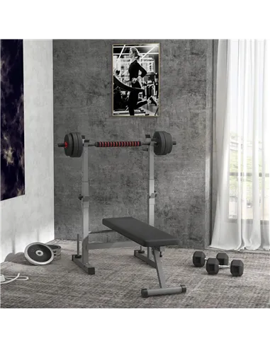 HOMCOM Adjustable Weight Bench, Foldable Bench, with Barbell Rack, Grey