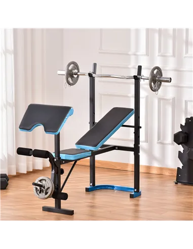 HOMCOM Adjustable Weight Bench with Leg Developer Barbell Rack for Lifting and Strength Training Multifunctional Workout Station