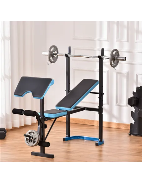 HOMCOM Adjustable Weight Bench with Leg Developer Barbell Rack for Lifting and Strength Training Multifunctional Workout Station