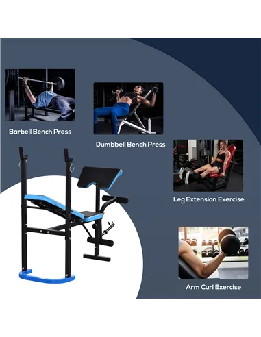 HOMCOM Adjustable Weight Bench with Leg Developer Barbell Rack for Lifting and Strength Training Multifunctional Workout Station