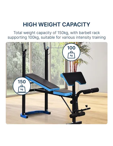 HOMCOM Adjustable Weight Bench with Leg Developer Barbell Rack for Lifting and Strength Training Multifunctional Workout Station