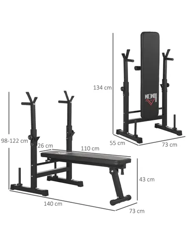 HOMCOM Adjustable Weight Bench, Foldable Bench, with Barbell Rack, Black