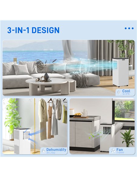 HOMCOM 7,000 BTU App-Controlled Mobile Air Conditioner, 15m² Radius - White