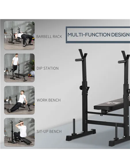 HOMCOM Adjustable Weight Bench, Foldable Bench, with Barbell Rack, Black