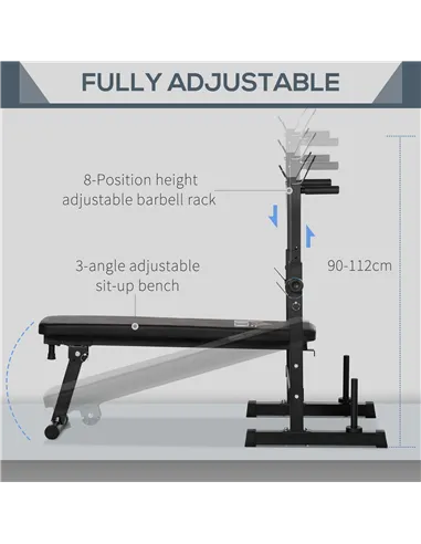 HOMCOM Adjustable Weight Bench, Foldable Bench, with Barbell Rack, Black
