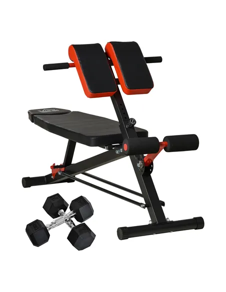 HOMCOM Multifunction Weight Bench with 2 Dumbbells, 7-Level Adjustable Hyper Extension Sit-up Bench