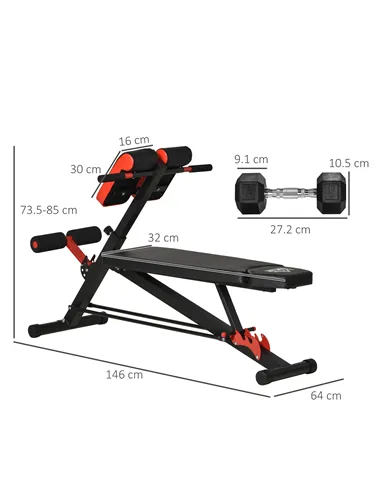 HOMCOM Multifunction Weight Bench with 2 Dumbbells, 7-Level Adjustable Hyper Extension Sit-up Bench