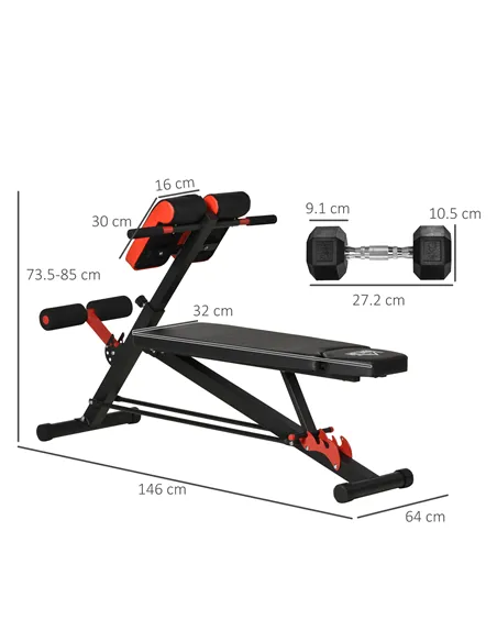 HOMCOM Multifunction Weight Bench with 2 Dumbbells, 7-Level Adjustable Hyper Extension Sit-up Bench