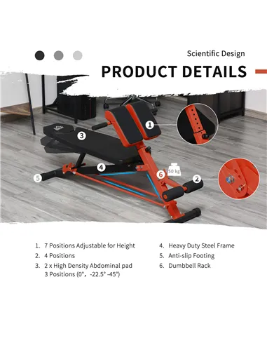 HOMCOM Multifunction Weight Bench with 2 Dumbbells, 7-Level Adjustable Hyper Extension Sit-up Bench
