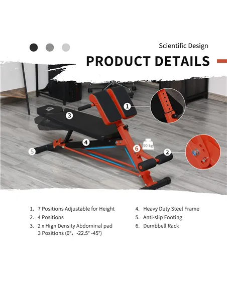 HOMCOM Multifunction Weight Bench with 2 Dumbbells, 7-Level Adjustable Hyper Extension Sit-up Bench