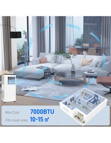 HOMCOM 7,000 BTU App-Controlled Mobile Air Conditioner, 15m² Radius - White