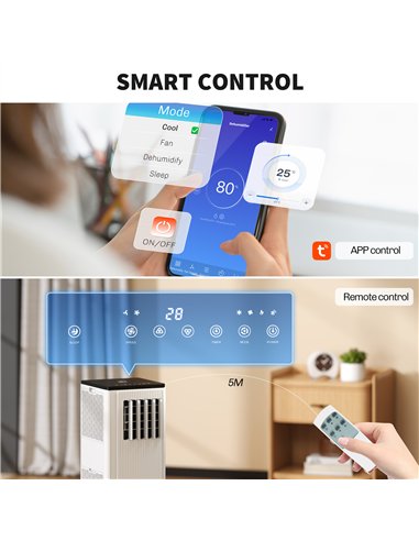 HOMCOM 7,000 BTU App-Controlled Mobile Air Conditioner, 15m² Radius - White