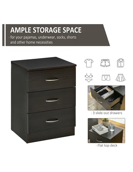 HOMCOM Bedside Cabinet with Drawer and Shelf, White Bedside Table for Bedroom, Living Room, Nightstand Side Table with Metal Rai