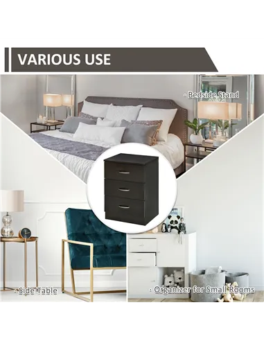 HOMCOM Bedside Cabinet with Drawer and Shelf, White Bedside Table for Bedroom, Living Room, Nightstand Side Table with Metal Rai